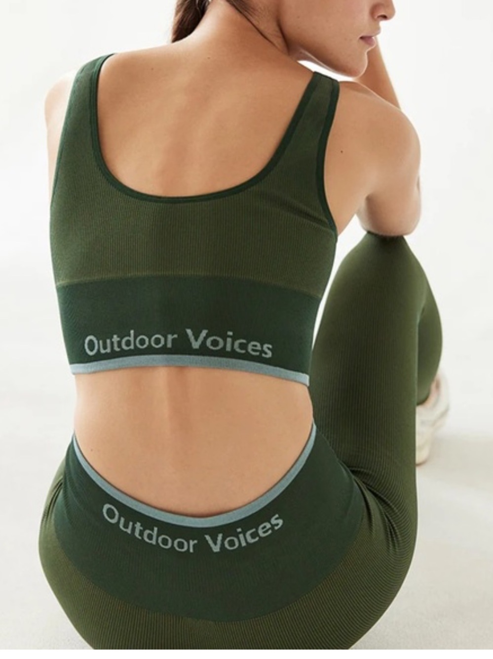 Outdoor Voices Olive Green Logo Seamless Sports Bra & Leggings